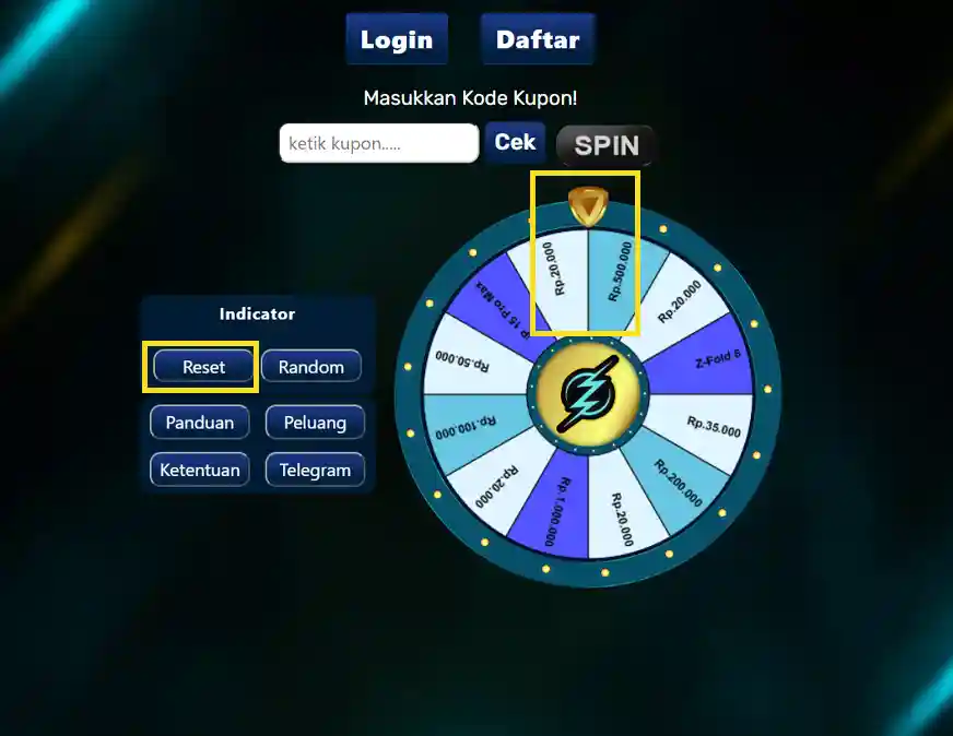 langkah kedua wheel Gledek88