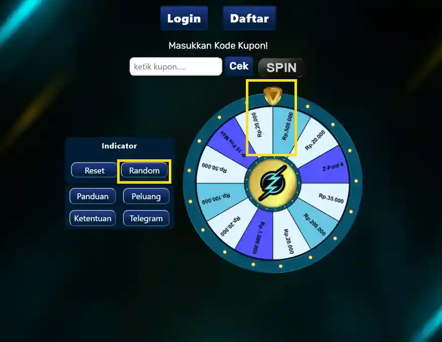 langkah kedua wheel Gledek88